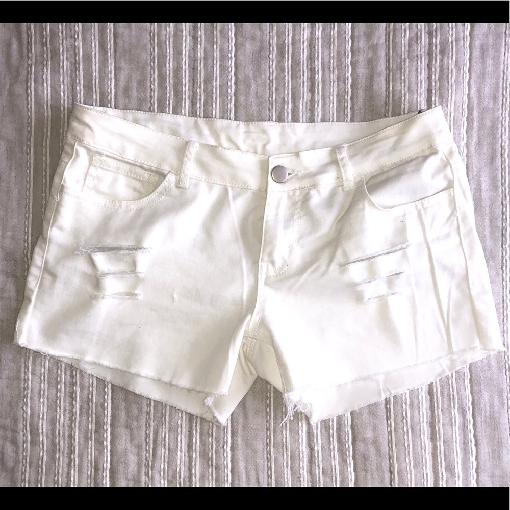 White Stretchy Demin Distressed Shorts Size 11